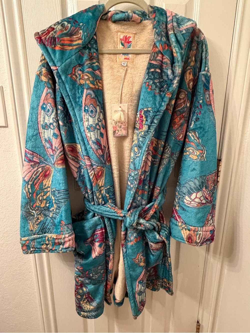 Johnny Was Ofelia Short Cozy Robe L/XL NWT Butterfly Teal $270